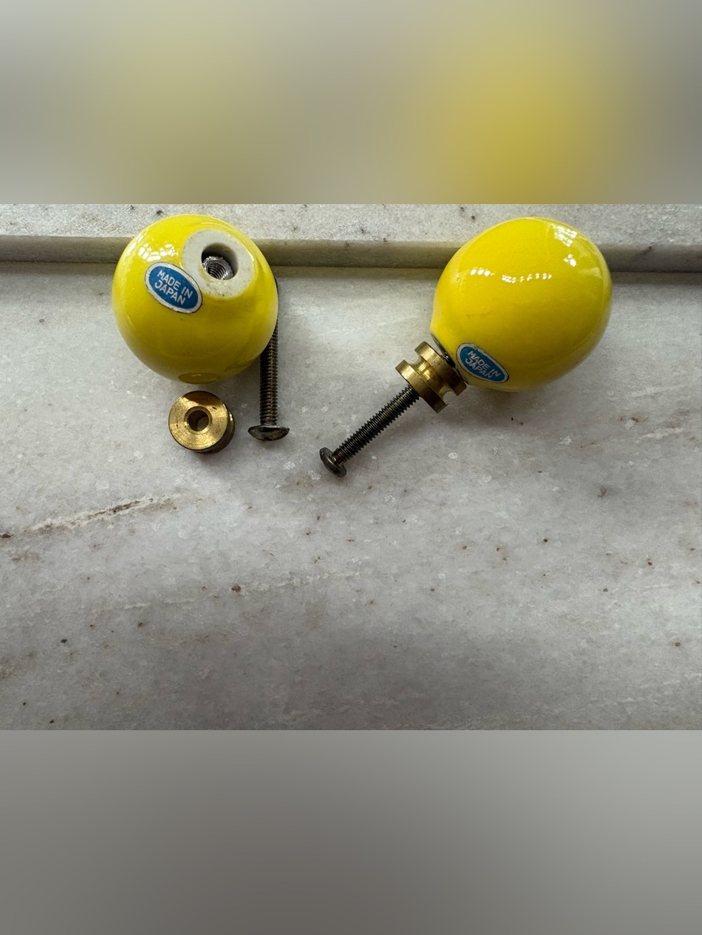 Authentic Retro Yellow Ceramic Knobs~Mid Century w/original hardware